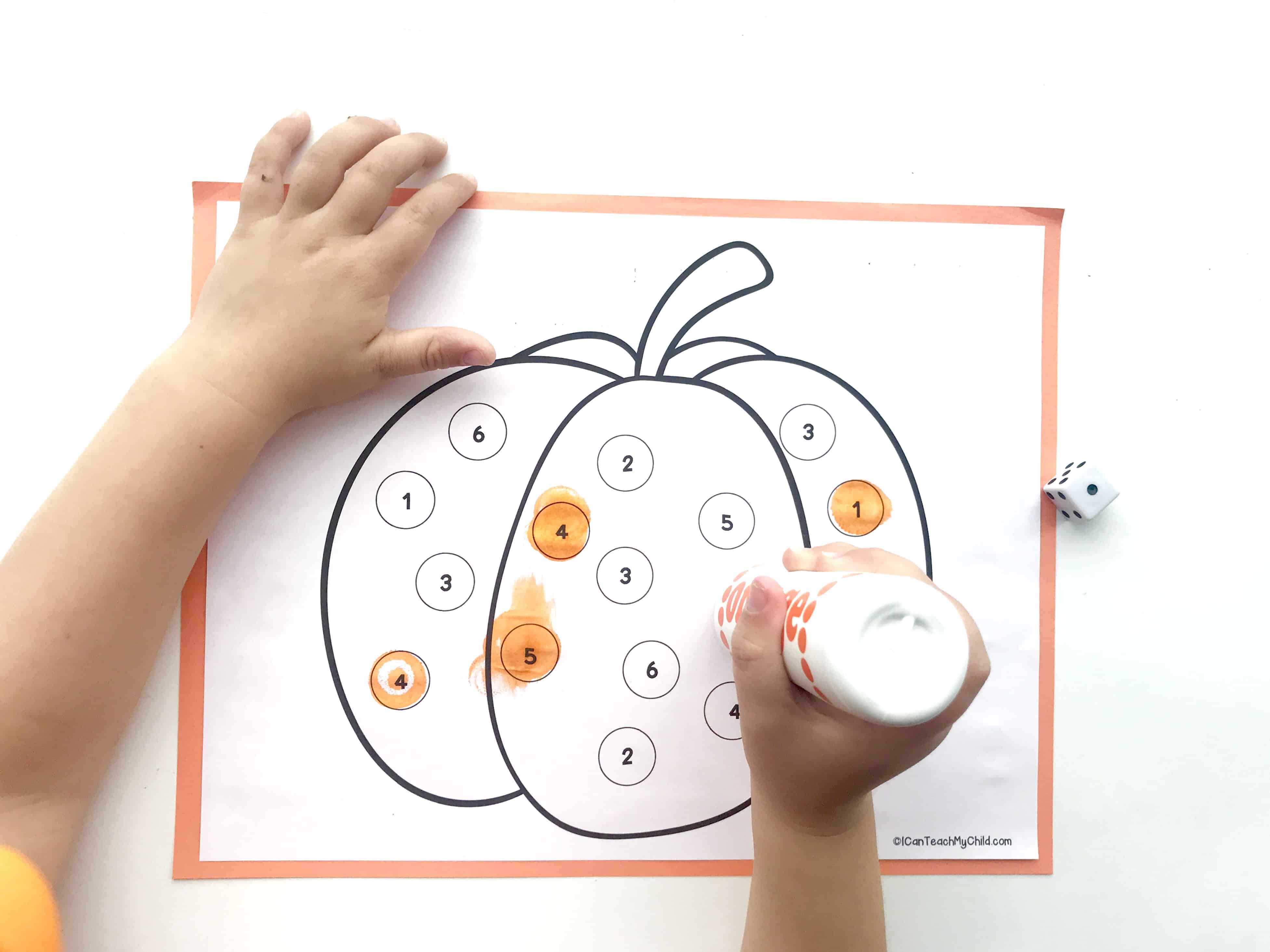 Roll and Mark Pumpkin Dot Art Activity