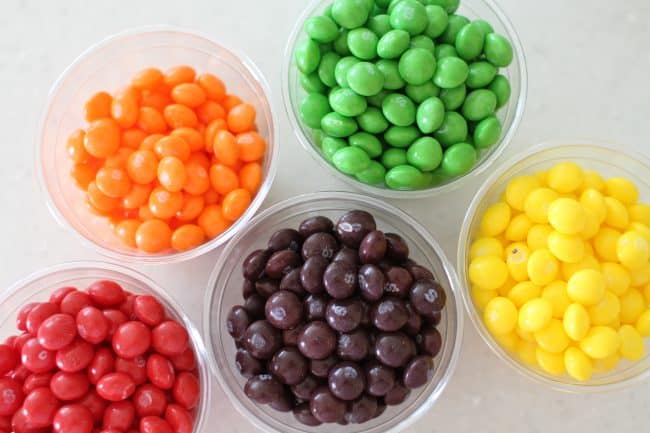 sorting skittles into colors