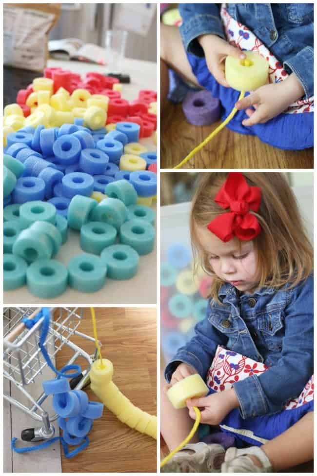 Sorting and Threading Foam Beads Activity for Toddlers